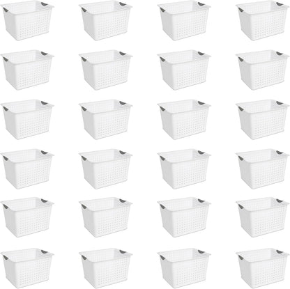 Sterilite 24-Pack Ultra Basket, Open Plastic Bins, Countertop, Cabinet and Closet Organizer, White, Deep