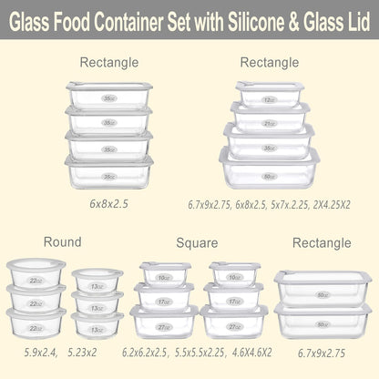 Glass Food Containers with Glass Lid, Microwave Safe Food Storage Container Set, 4 Pack of 35oz, Large Size Airtight Storage Set with Leak Proof Lids, Meal Prep Containers