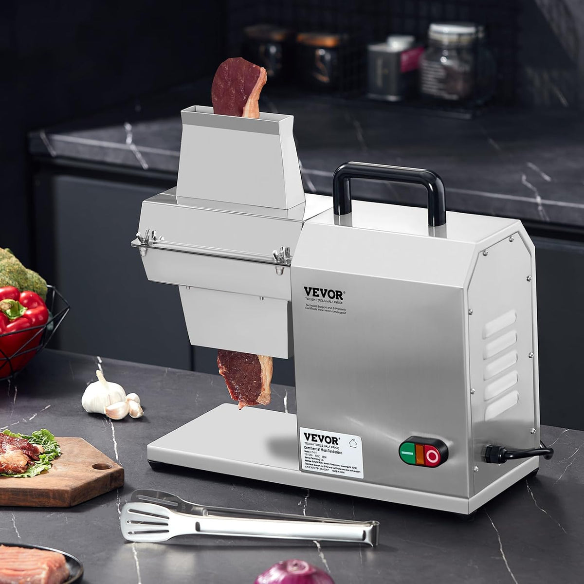 VEVOR Commercial Meat Tenderizer 17 Inch, Heavy Duty Stainless Steel Kitchen Tool with Handle, Meat Tong, and Cleaning Brush, 450W Electric Meat Tenderizer Machine for Beef,Turkey,Chicken,Pork,Fish