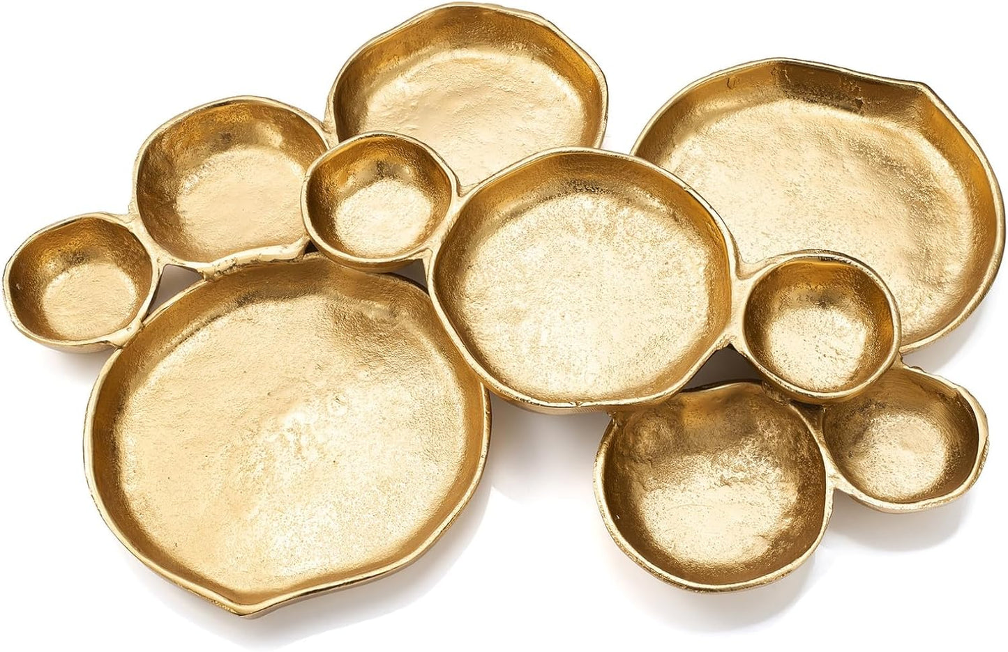 Cluster of 10 Round Serving Bowls Gold Clusters Decorative Elegant Snack Tray for Olives, Chip & Dip, Nuts, Appetizers & Entertaining Strong Brass & Enamel Home Decor Gifts, Parties & Weddings 20.5"