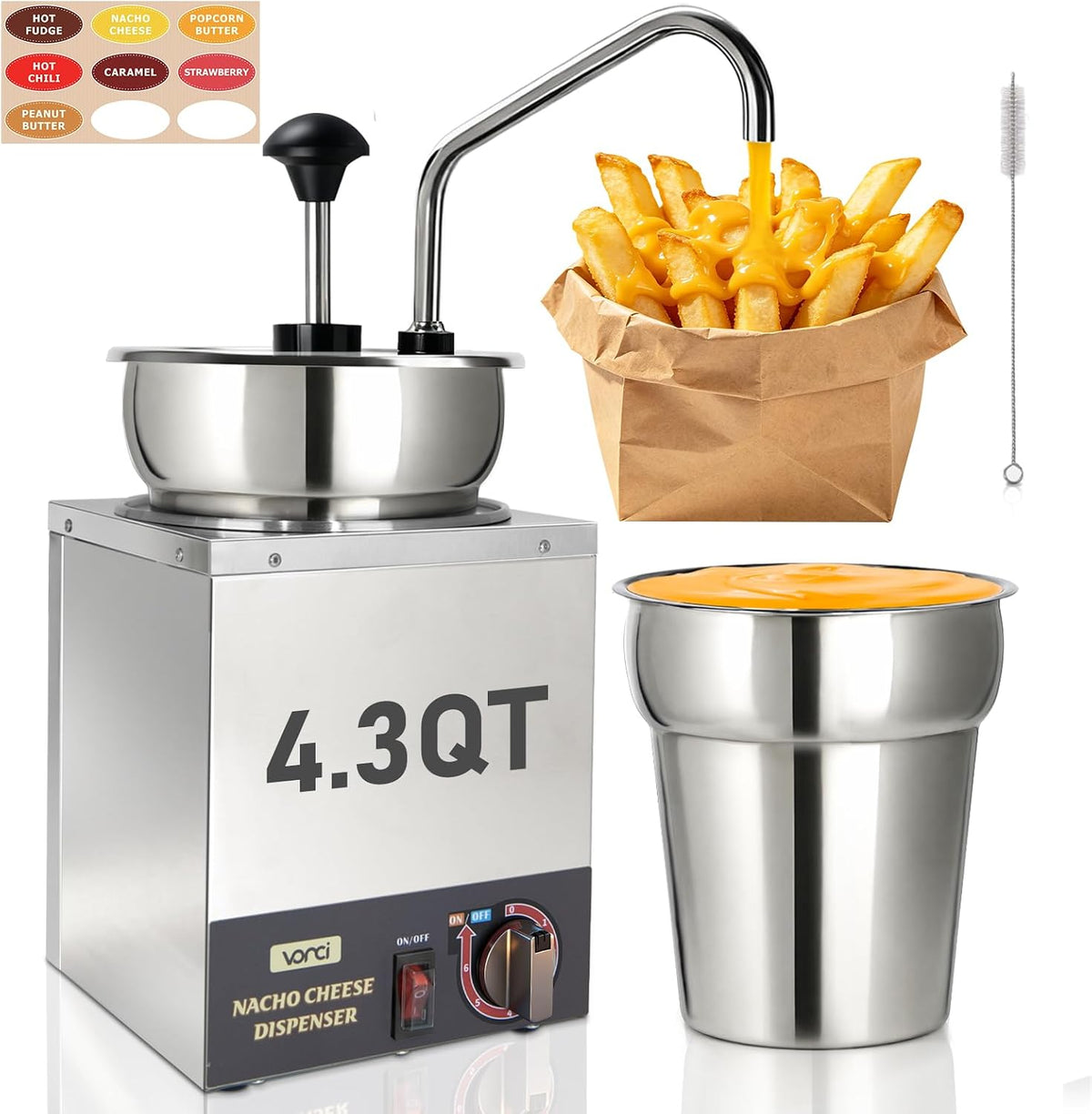 VONCI Nacho Cheese Dispenser, 2.8 Qt（2.5L） Nacho Cheese Warmer with Plastic Pump, Hot Fudge Dispenser with 6-Level Temperature Adjustment, Commercial Cheese Dispenser for Hot Fudge Cheese Caramel