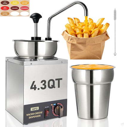 VONCI Nacho Cheese Dispenser, 2.8 Qt（2.5L） Nacho Cheese Warmer with Plastic Pump, Hot Fudge Dispenser with 6-Level Temperature Adjustment, Commercial Cheese Dispenser for Hot Fudge Cheese Caramel