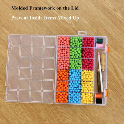 2 Pack Fixed 21 Grids Large Clear Plastic Storage Box, Transparent Organizer Container Case for Small Parts, Bead, Button, Jewelry, Diamond, Craft Supplies,Sewing Kit, DIY Accessories