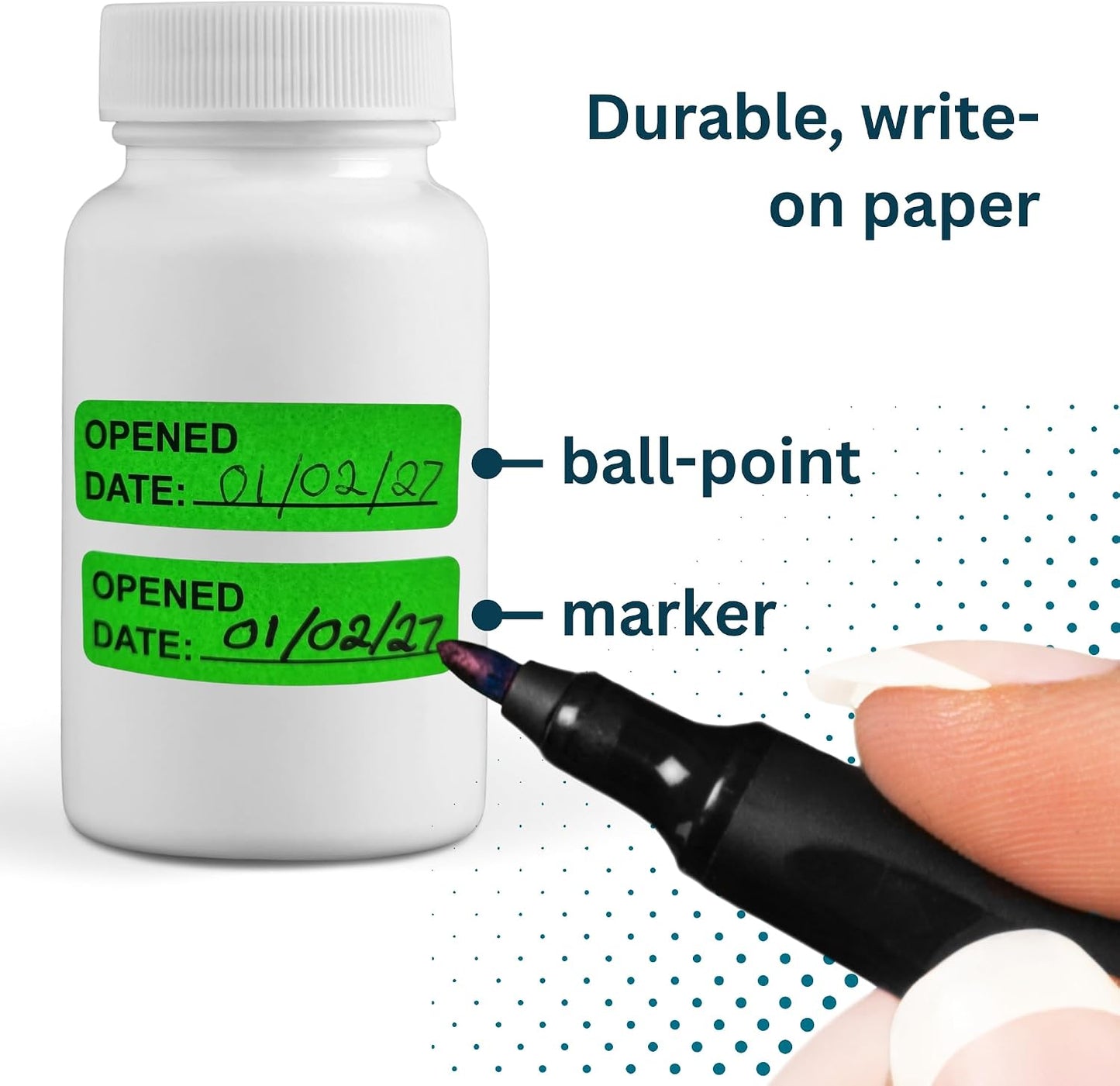Opened Date Labels for Medical, Food & Lab Use - 800 Fluoro Green Write-on Small Stickers (12mm x 40mm / 0.5" x 1.5") in Dispense Box. Strong Latex-Free Adhesive & Indirect Food/Medical Safe Ink
