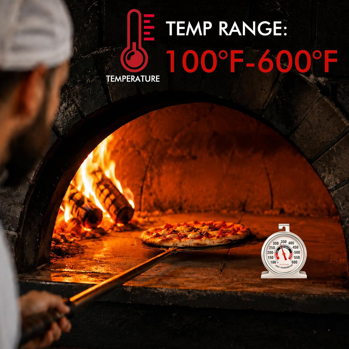 8 Pack Large Dial Oven Thermometer for Gas & Electric Oven, 100-600°F Oven Temperature Gauge Safety Leave, Easy-to-Read with Large Bright Numbers for Cooking Baking Grilling Smoker
