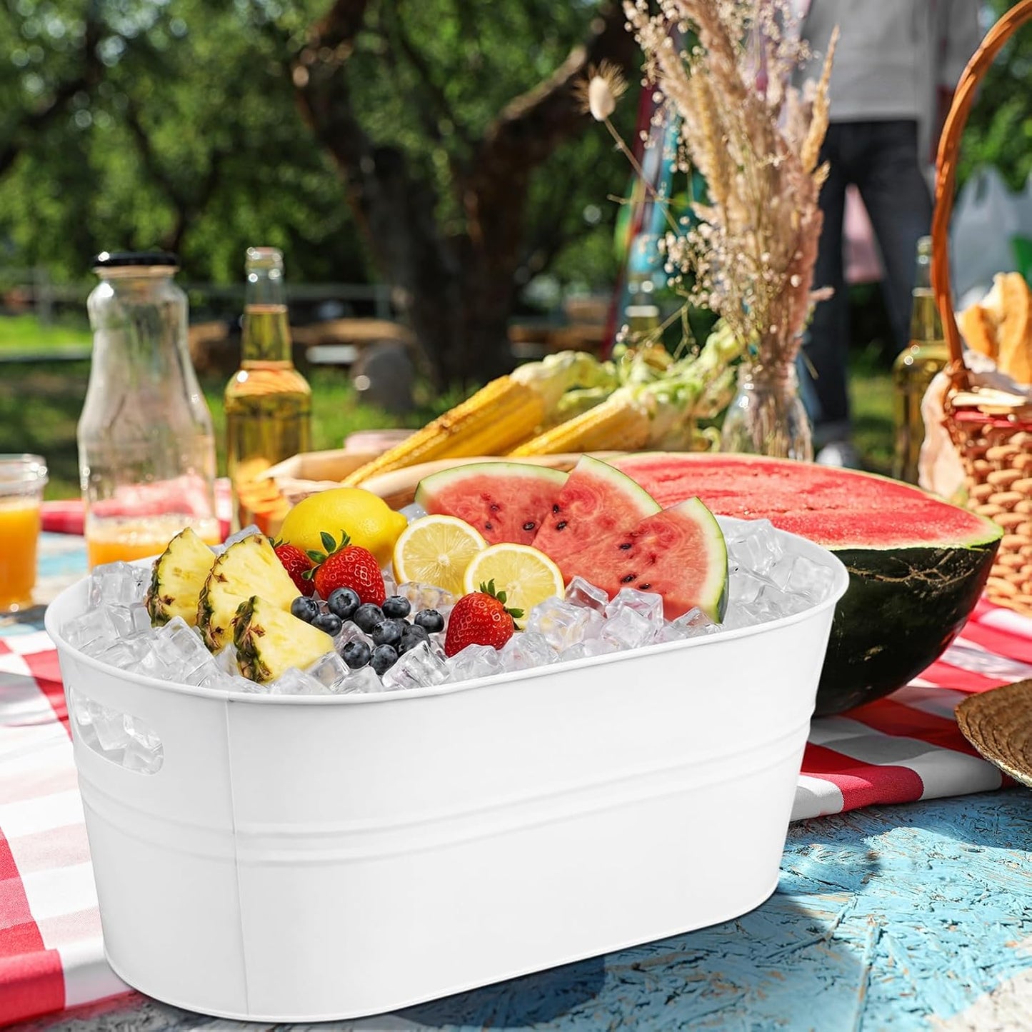 Shimeyao 12 Pcs Galvanized Tub 3 Gallon Metal Ice Buckets for Parties Beverage Tub Large Drink Beer Wine Bucket with Handles Champagne Cocktails Cooling for Parties Mimosa Bar Supplies (White)