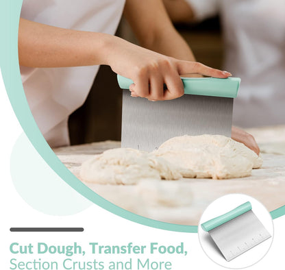 Rainspire Bench Scraper, Stainless Steel Dough Scraper, Pastry Scraper, Pizza and Dough Cutter Multi-Purpose Scraper/Chopper, Pizza Cutter Food Chopper Baking Supplies Kitchen Gadgets, Black