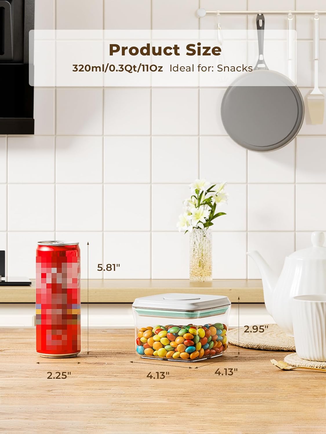 Airtight Food Storage Containers, 5 PCS Clear Pantry Organizers, BPA-Free Stackable Canisters with Measurement Marks & Pop-Top Lids for Cereal, Flour, Sugar, Rice, Pasta & Dry Food