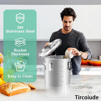 25lb Stainless Steel Containers with Lids, 12L/3.1gal 304 Stainless Steel Storage Containers, Metal Bird Seed Storage Container for Rice Flour Sugar Grain Coffee Bean Kitchen Jar