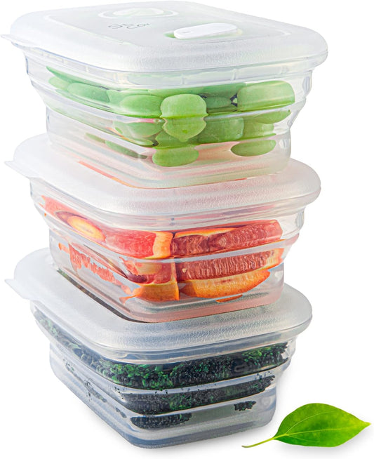 Premium Silicone Collapsible Food Storage Containers with Silicone Leakproof Lids, BPA Free, LFGB Food-Grade Certified, Compact, Reusable Lunch Snack Box, Microwave Safe, 2.8 Cups 3 Pk