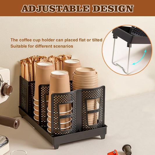 Tirifer Cup and Lid Holder, Disposable Paper Cup Dispenser with Stand, 6 Slots Coffee Cup and Lid Storage Organizer for Coffee Station Bar Office Home Countertop Breakroom Restaurant