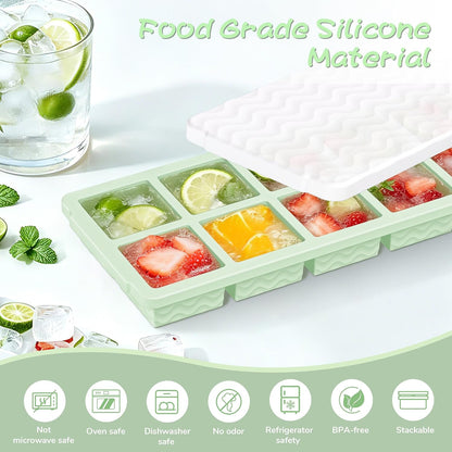 3-Pack Silicone Freezer Trays with Lid,2 Large 2-Cup(500ml)&4 Medium 1-Cup(250ml)&6 Small 1/2-Cup(125ml) Soup Freezer Container Molds,Ice Cube Tray For Meal Prep&Freezing Soup,Stews,Sauces