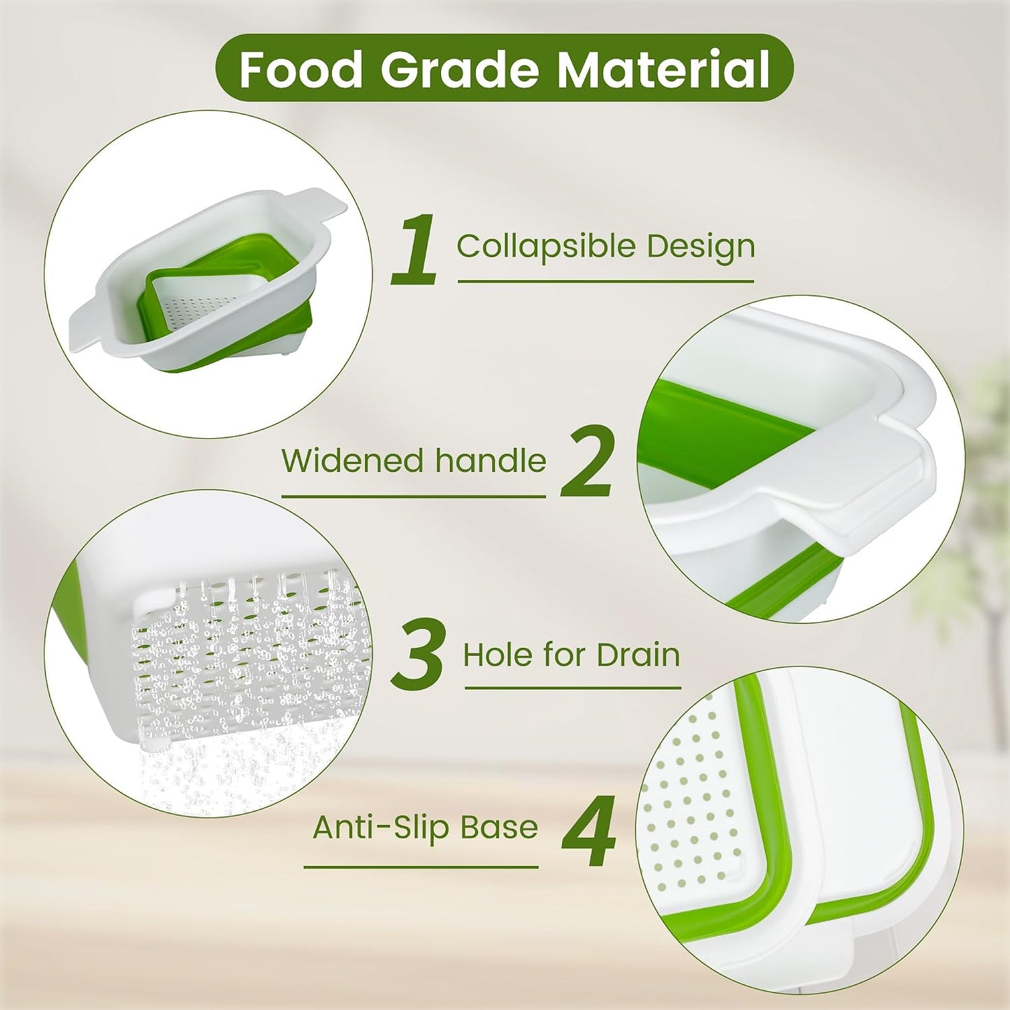 ROTTOGOON Collapsible Colander Set with Strainer Bowl, 2 in 1 Fruit Washing Basket with Strainer, 5 + 3 QT Plastic Colanders for Kitchen, Foldable Double Layered Colanders Bowl for Vegetable, Grey