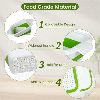 ROTTOGOON Collapsible Colander Set with Strainer Bowl, 2 in 1 Fruit Washing Basket with Strainer, 5 + 3 QT Plastic Colanders for Kitchen, Foldable Double Layered Colanders Bowl for Vegetable, Grey