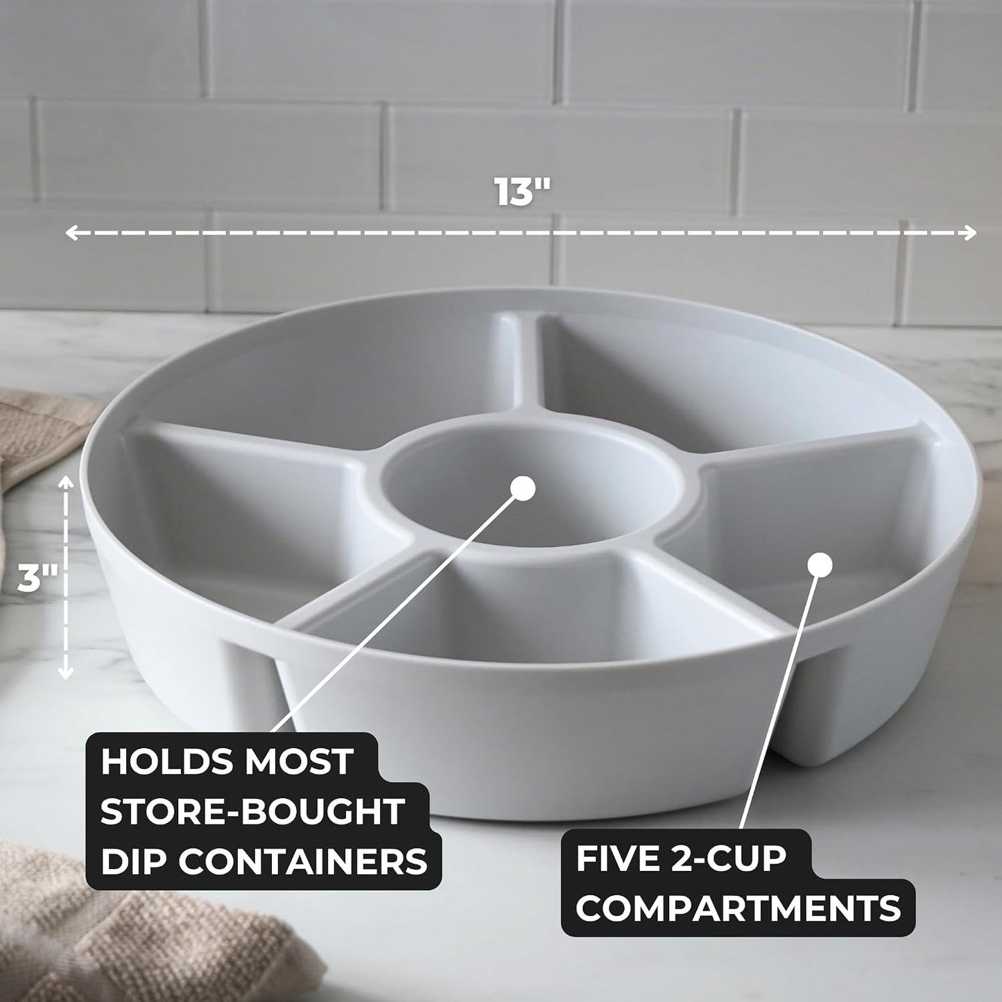 Heavy-Duty Divided Serving Tray with Leakproof Lid-6 Divided Compartments to Serve & Store Food, Snacks, Fruit Tray, Veggie Platter - 100% Made In USA by TEGRIWARE (Arctic Blueberry)