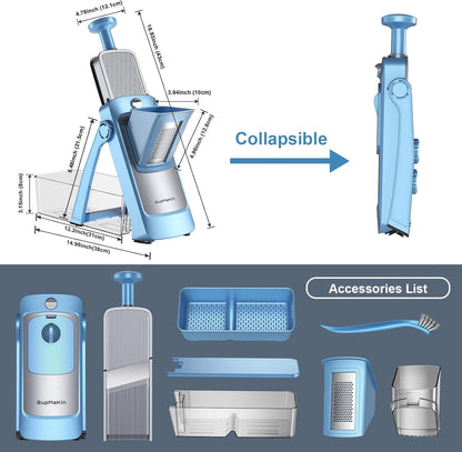 SupMaKin Upgrade Safe Mandoline Slicer Plus, Vegetable Chopper, Potato Slicer, Food Slicer Onion Chopper, Fry Cutter, Veggie Salad Dicer Kitchen Chopping Artifact Gifts (Blue)