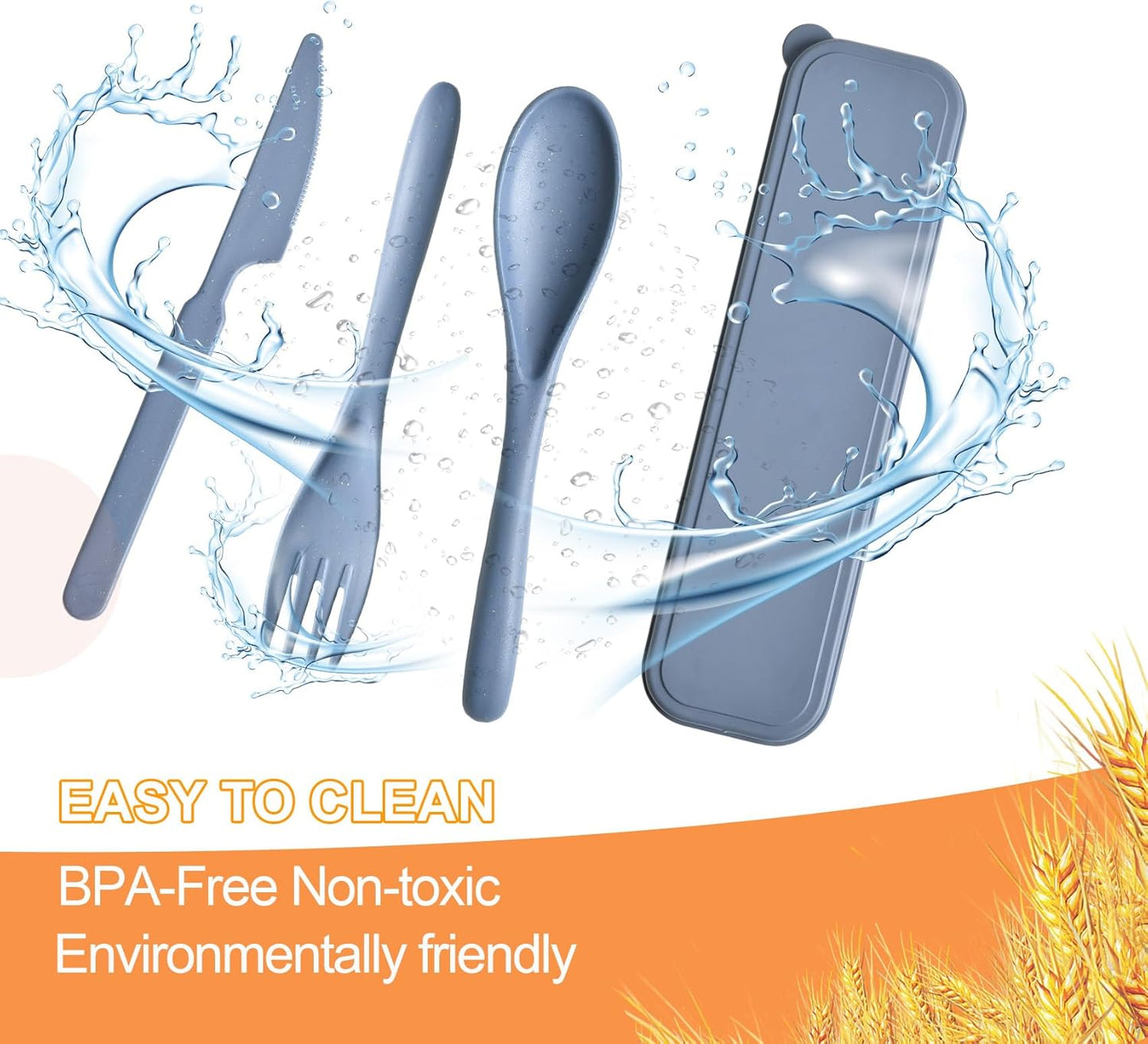 Travel Utensils with Case, 2 Sets Reusable Utensils Set with Case, Wheat Straw Utensils for Lunch Box Accessories, Camping Utensil Set for School Work Lunch or Daily Use（Black）