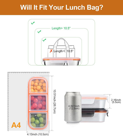 Ugotit Stainless Steel Snack Containers, Reusable Snack Containers with Lids, 3 Compartments Leakproof Snackle Box Organizer, Divided Food Storage Containers for Meal Prep, Travel (20oz, Black)
