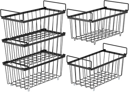 iSPECLE Deep Freezer Organizer Bins, 5 Pack Chest Freezer Baskets for 7 Cu.Ft, Stackable Wire Chest Freezer Organizer Bins for Small Food, Strong Metal with Handles for Meat and Veggies, Black