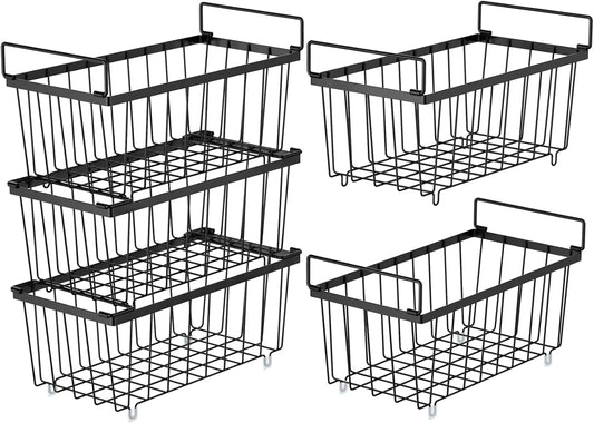 iSPECLE Deep Freezer Organizer Bins, 5 Pack Chest Freezer Baskets for 7 Cu.Ft, Stackable Wire Chest Freezer Organizer Bins for Small Food, Strong Metal with Handles for Meat and Veggies, Black