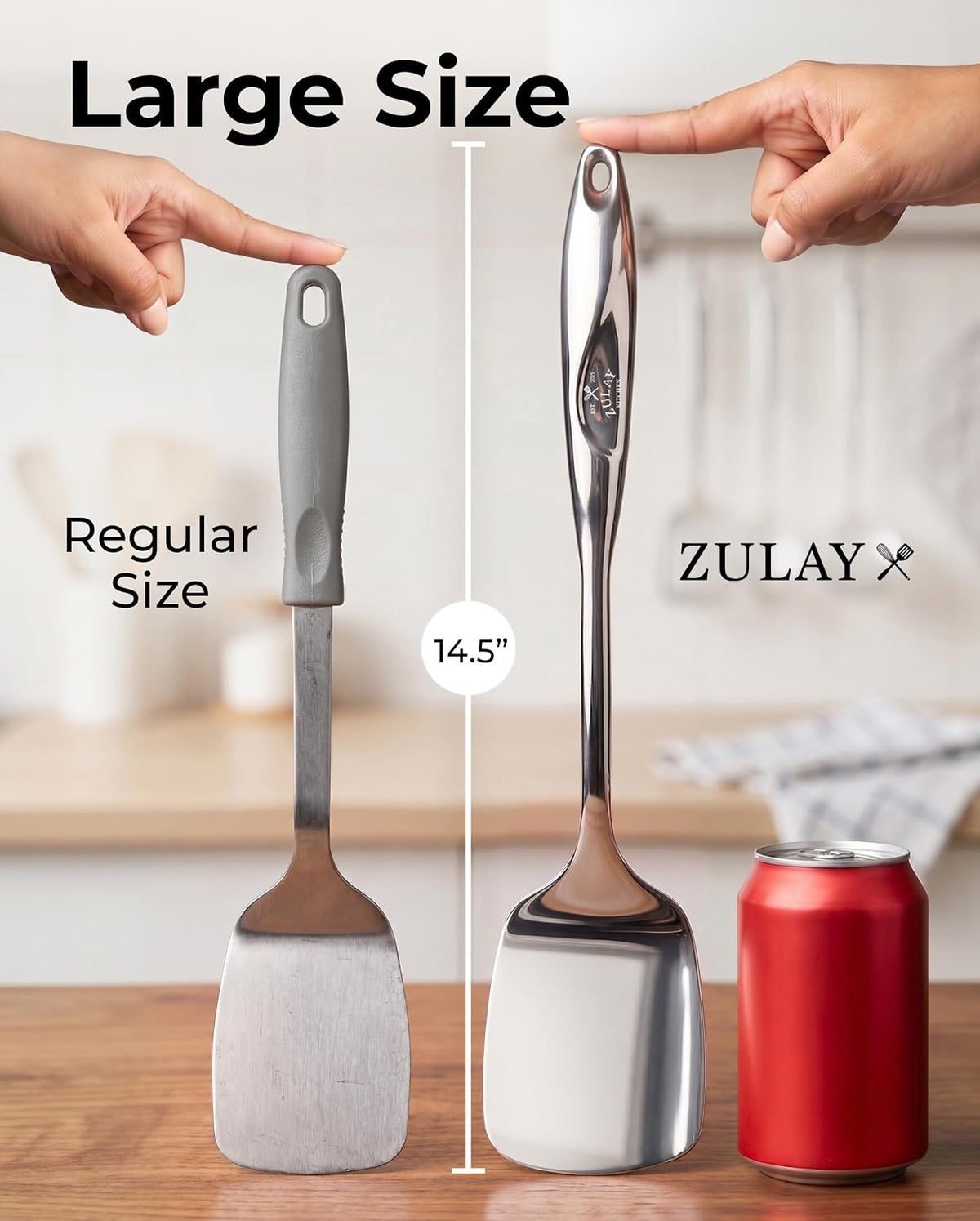 Zulay Kitchen Stainless Steel Serving Spoon - 11.5” Large Cooking & Serving Spoon with Ergonomic Handle - Durable, Rust-Resistant & Dishwasher Safe Kitchen Utensil for Cooking and Buffets