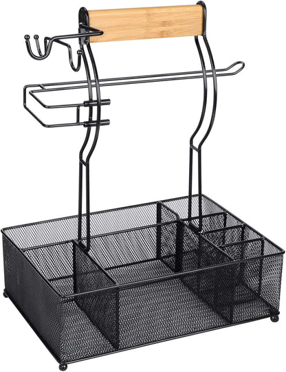 FANGSUN Grill Caddy, BBQ Caddy with Paper Towel Holder, Picnic Condiment Utensil Caddy for Outdoor Camping, Barbecue Accessories Storage Organizer for Griddle Grilling Tools, RV Patio Camper Must-Have