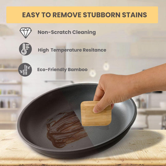 Bamboo Pan & Pot Scraper Tool,6 Pcs Dish Scraper for Kitchen,