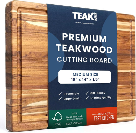 Teakhaus Edge-Grain Teak Wood Cutting Board with Juice Groove, Medium