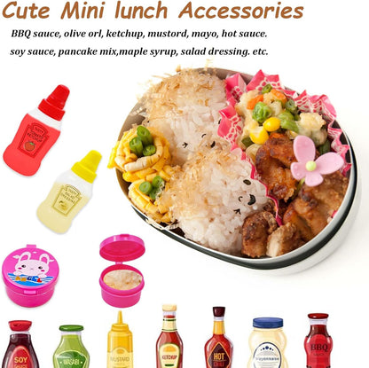 55 Pack Bento Box Accessories Set, Reusable Mini Condiment Bottles, Ketchup Squeeze Bottles & Animal Fruit Food Picks