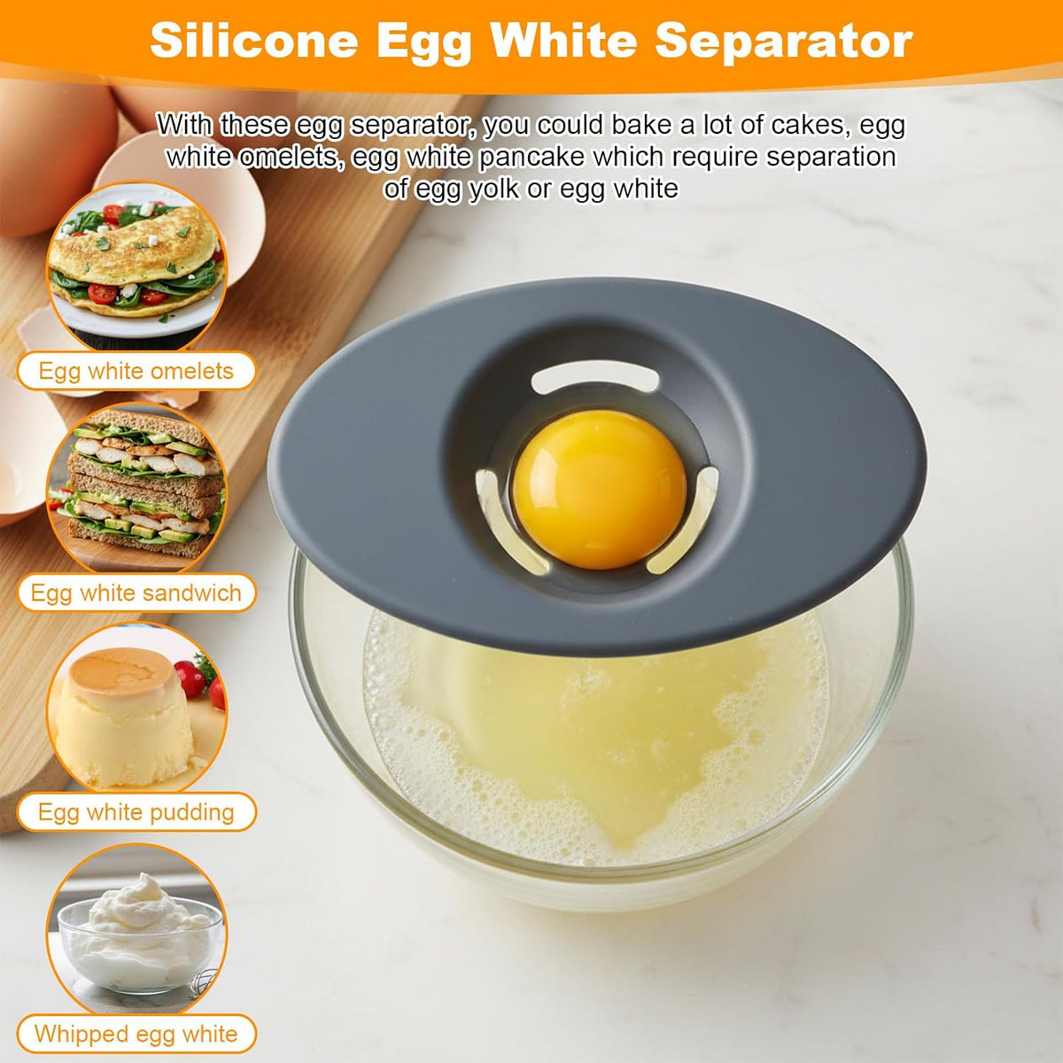 2 Pcs Egg Separators, Egg White Separator Food-Grade Silicone