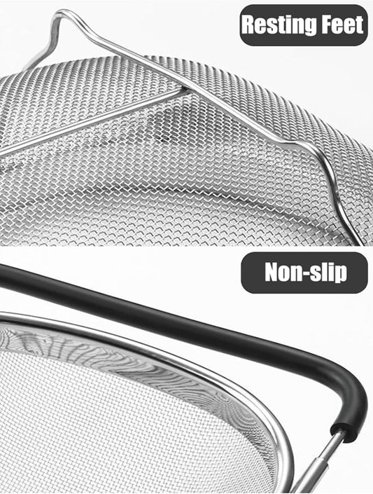 Professional-Grade Stainless Steel Colander – 6-Quart Over-Sink Expandable Strainer Basket with Non-Slip Silicone Handles, Fine Mesh Sieve for Draining Pasta, Washing Veggies, Rinsing Rice & More
