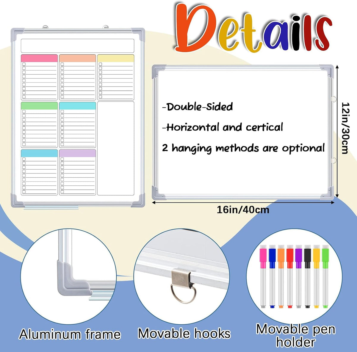 Lincia Magnetic to Do List Whiteboard for Wall 24" x 18" Large Weekly Dry Erase Board, Hanging Double-Side White Board Calendar for Planning Drawing Memo Home Kitchen Office(White)