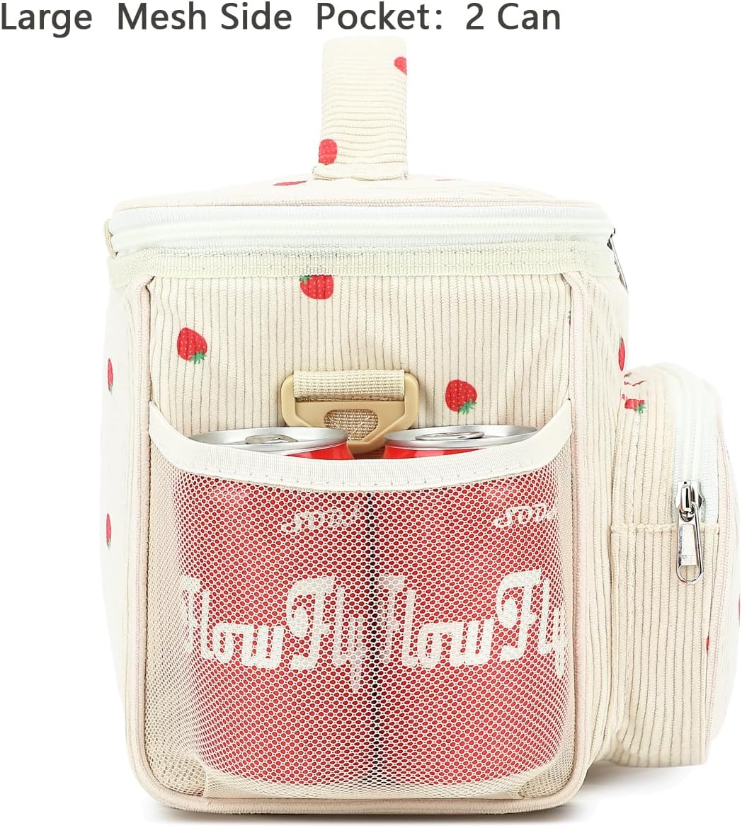 FlowFly Insulated Reusable Lunch Bag Adult Large Lunch Box for Women and Men with Adjustable Shoulder Strap,Front Zipper Pocket and Dual Large Mesh Side Pockets,Cherry - Colors A