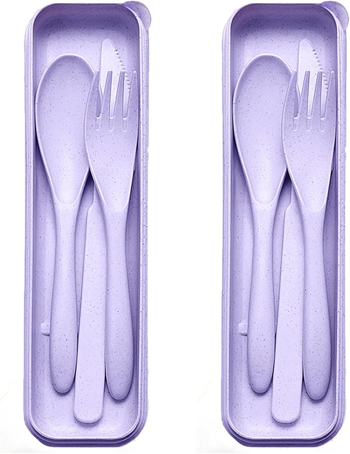 2Pack Reusable Travel Utensil Set, Plastic Fork Spoon Knife with Case, BPA-Free Portable Cutlery for Camping, Picnic & Office (Purple & Pink)