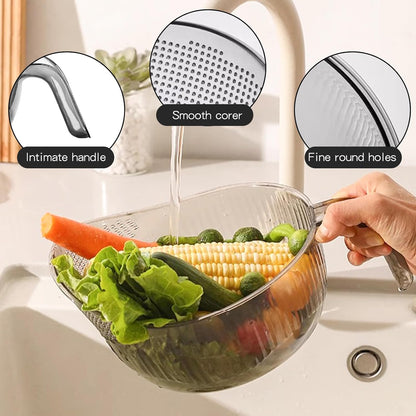 2-In-1 Rice Strainer,Large Rice Washer Beans Washer Strainers And Colanders - Washing Bowl for Fruit Washing Bowl With Strainer,Rice Washing Bowl Multifunctional Drain Basket (White)