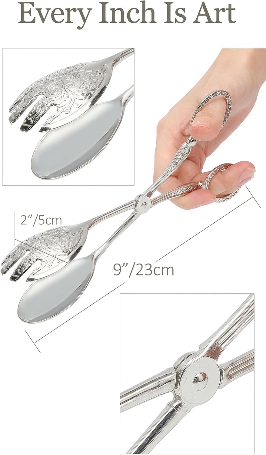 Salad Tongs, Zinc Alloy Kitchen Tongs, Bread Clips with Scissor Handles for Buffet, Appetizers, Party, Serving Food, Cooking