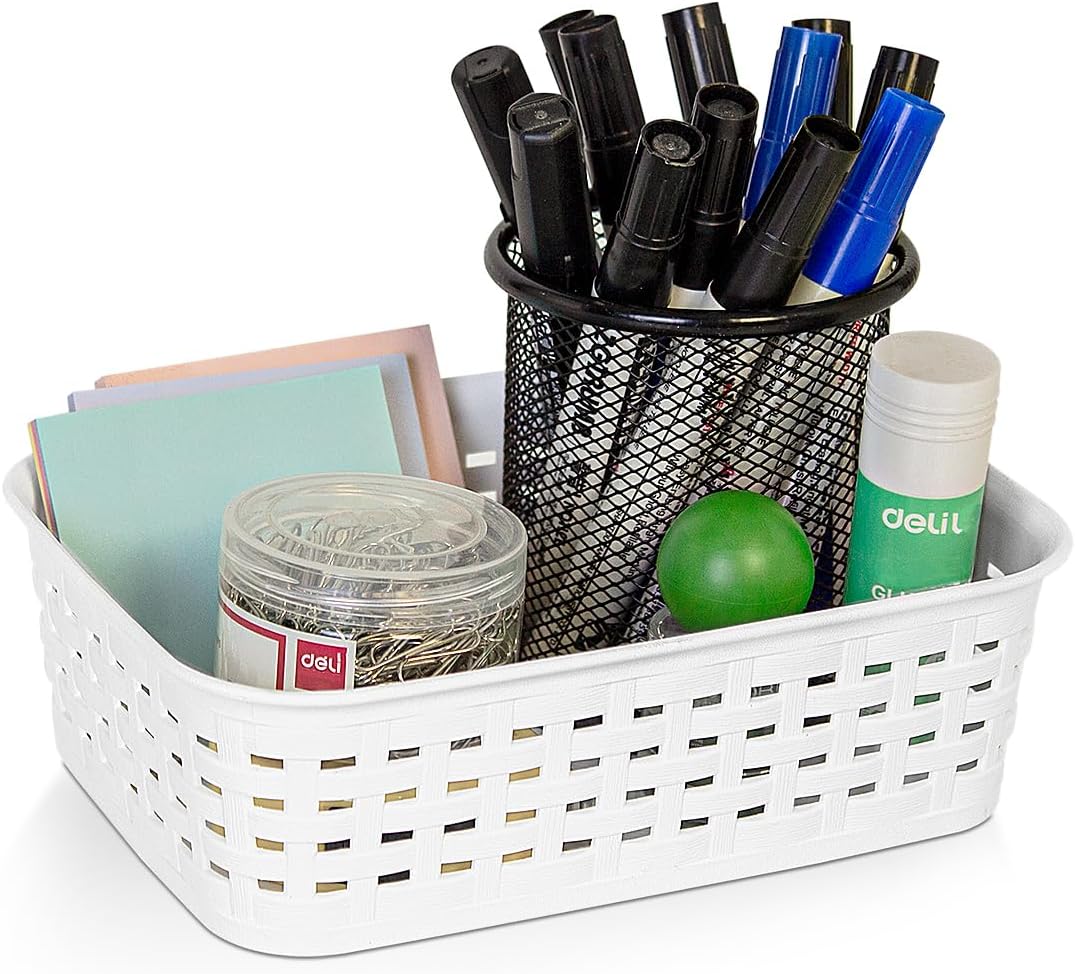 Soddeph Plastic Storage Baskets for Cabinets, Household Pantry Organization with Handle,Organizer Bins for Room,Bathrooms,Under-Sink,Kitchen (Black, L-3PACK)
