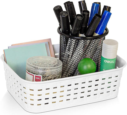 Soddeph Plastic Storage Baskets for Cabinets, Household Pantry Organization with Handle,Organizer Bins for Room,Bathrooms,Under-Sink,Kitchen (Black, L-3PACK)