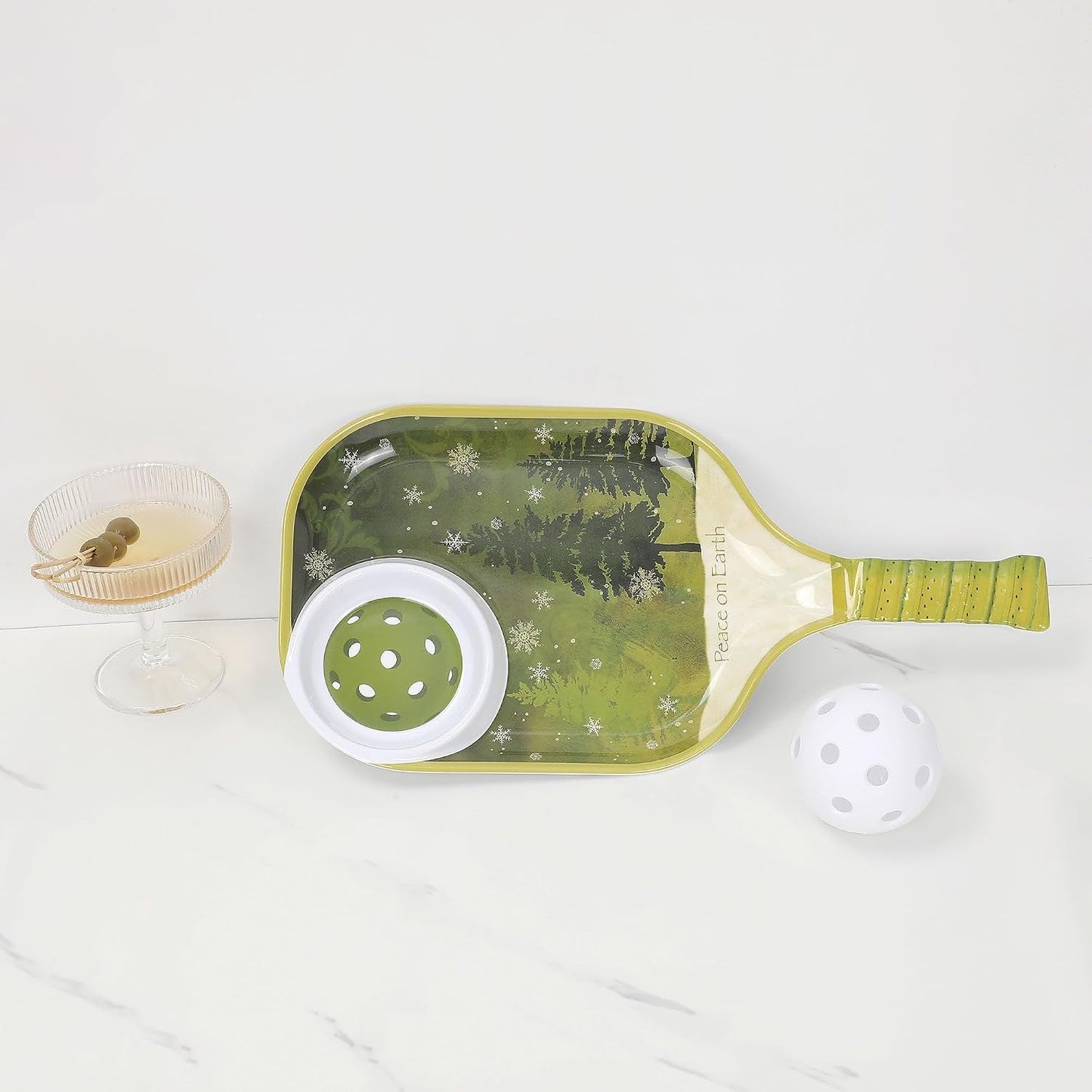 UPware Watermelon Melamine Chip and Dip Snack Tray, Summer Fruit Pickleball Paddle Shape Platter for Chips, Salsa, Fruits, and Appetizers, 15.75 x 8 Inch