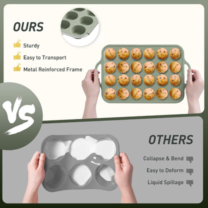 2 Packs 12 Cups Silicone Muffin Pan for Baking with Metal Reinforced Frame Regular Size Cupcake Pan Tray Egg Bites Silicone Cookie Molds Muffin Tin Tart Pans Sheet Set for Oven Dishwasher Safe