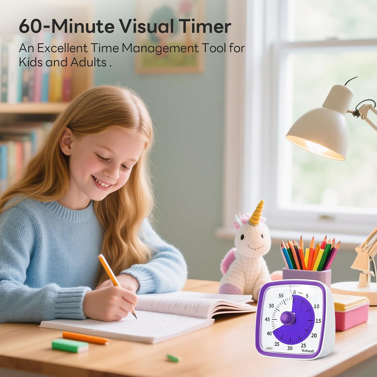 Yunbaoit Visual Timer with Night Light, 60 Minute Countdown, Light Blue