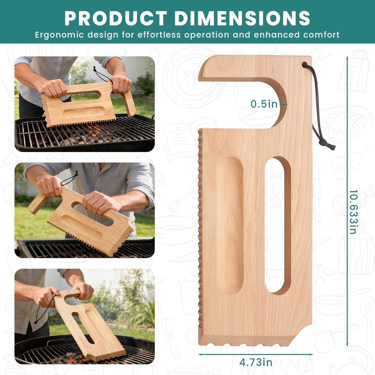 Wooden Grill Scraper, Brush Natural Hardwood BBQ Cleaner, Grill Grate Cleaner for Traeger Grills - Safe Bristle-Free Grill Cleaning Tool with Pro Series, Ironwood, and Timberline Grills