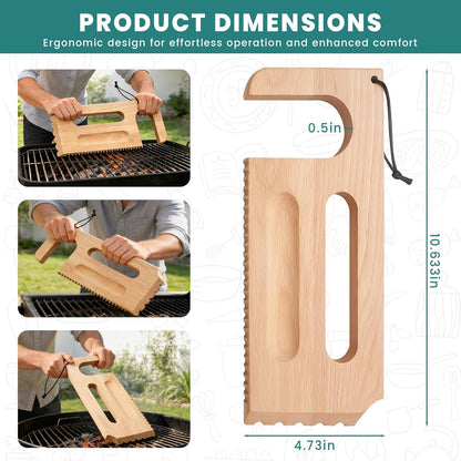 Wooden Grill Scraper, Brush Natural Hardwood BBQ Cleaner, Grill Grate Cleaner for Traeger Grills - Safe Bristle-Free Grill Cleaning Tool with Pro Series, Ironwood, and Timberline Grills
