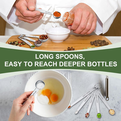 EWFEN Measuring Cups and Spoons Set, 7 Stainless Steel Nesting Measuring Cups & 7 Spoons, 5 Mini Measuring Spoons & 2 Detachable Rings, Kitchen Gadgets for Cooking & Baking, Round