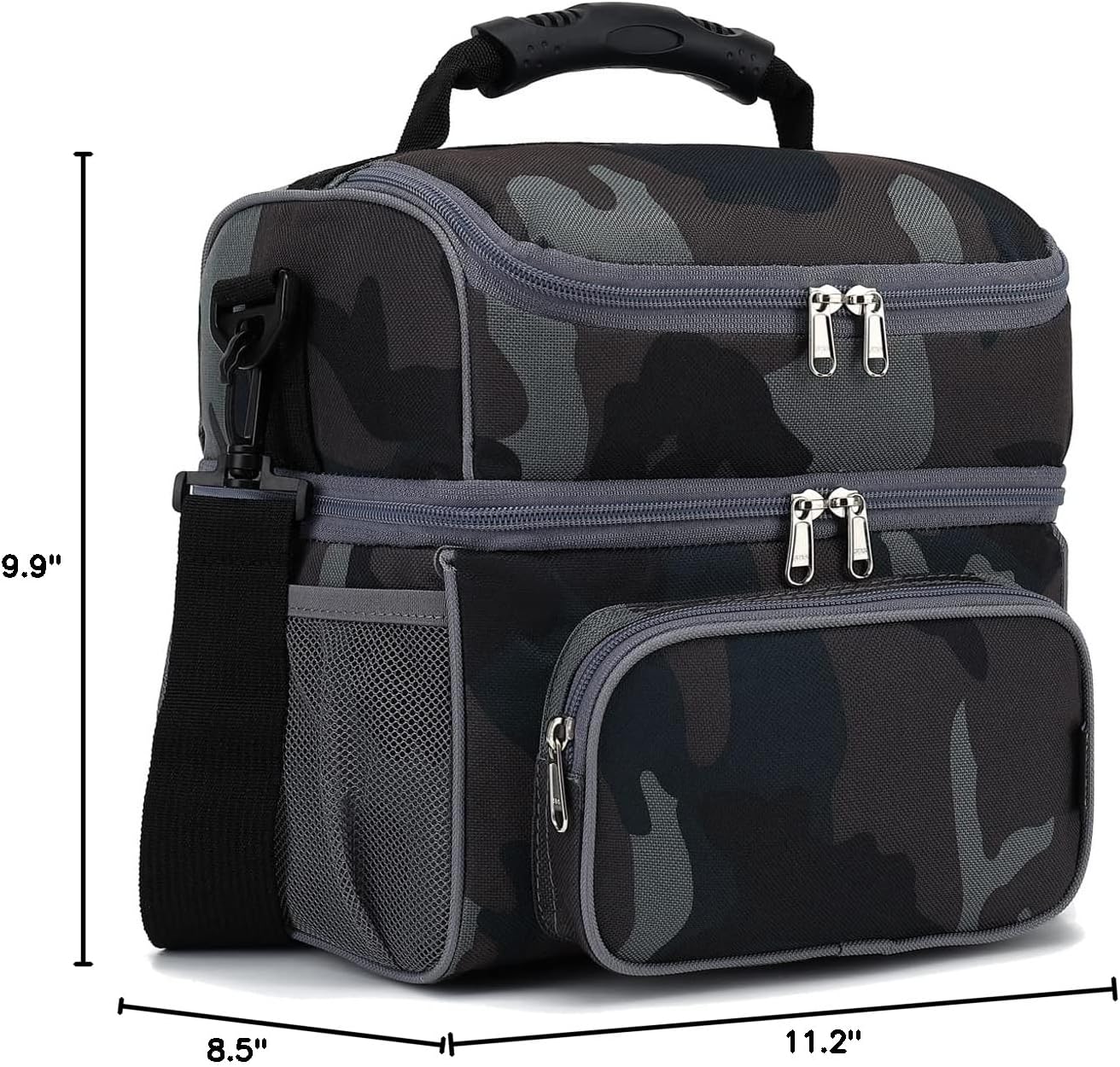 FlowFly Double Layer Cooler Insulated Lunch Bag Adult Lunch Box Large Tote Bag for Men, Women, With Adjustable Strap,Front Pocket and Dual Large Mesh Side Pockets