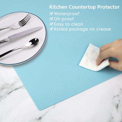 Silicone Mat Heat Resistant Mats for Countertop, Large Silicone Mats for Crafts Kitchen Counter Workbench Table protector, Size 36x24 inches Thick 2mm,Rolled Package,Light Blue