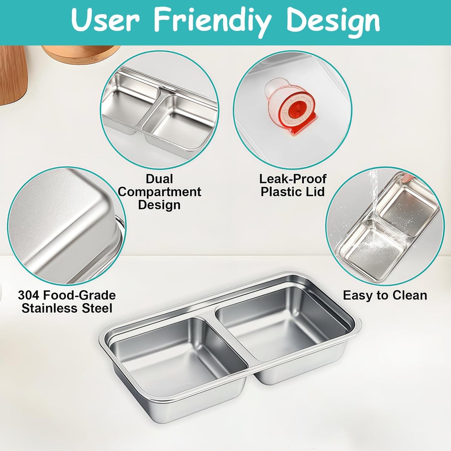 Stainless Steel Snack Containers, 6-Pack Reusable Grab and Go Containers with Lids, Dual Compartment Bento Box for Travel, Camping & Lunch Prep