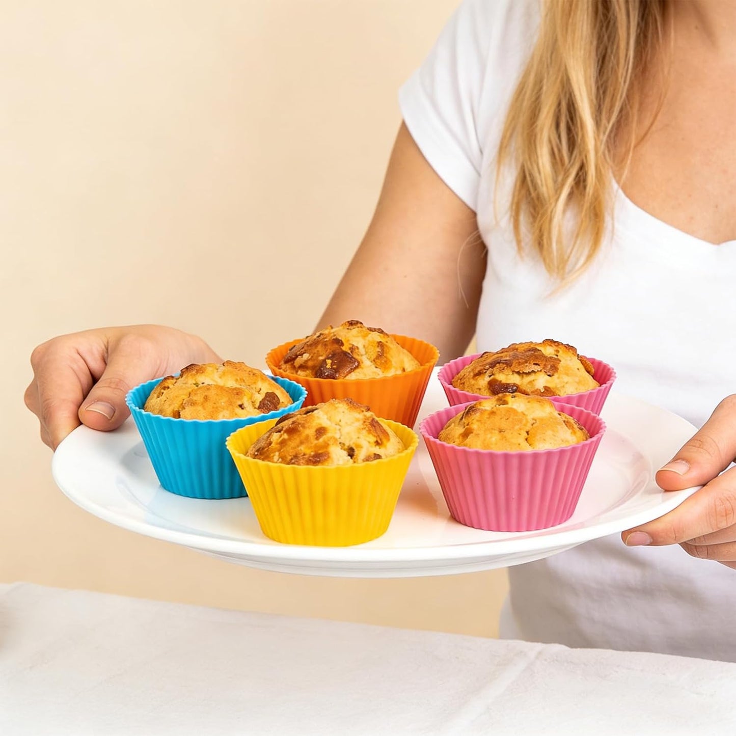 12 Pcs Silicone Muffin Cups for Baking, Silicone Cupcake Liners Reusable Baking Cups, Multicolor Non-stick Cupcake Molds for Parties Halloween Christmas