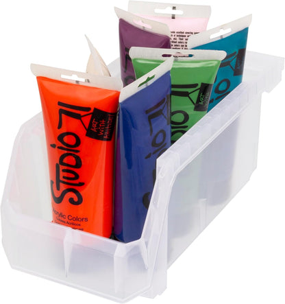 ReadySpace Medium Plastic Storage Bins, Stackable Organizer Containers for Closet Pantry Shelf Garage and Office Organization, Clear, 8 Pack