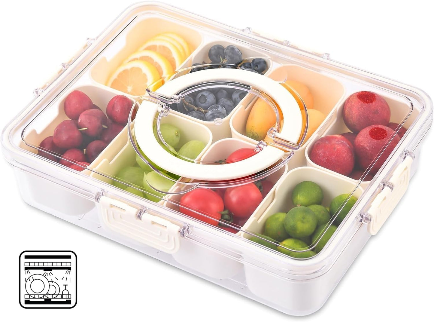 Divided Serving Tray with Lid Veggie Tray with Lid and Handle, Multi-Purpose Snackle Box Container for Charcuterie, Taco Tuesday, Movie Night, Travel, Beach, or Picnic Essentials (8 Compartments)